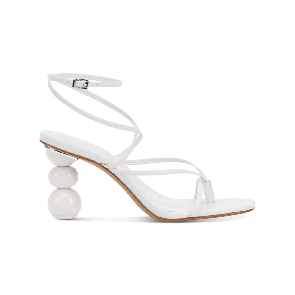 INC Women's Lilliana Heel Buckle Sandal Strappy Stacked Sphere White Size 9.5 M